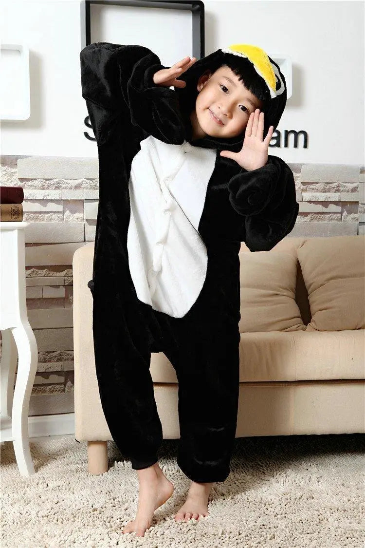 Kids Black Penguin Kigurumi Pajamas Animal Onesies costume - Pajamasbuy