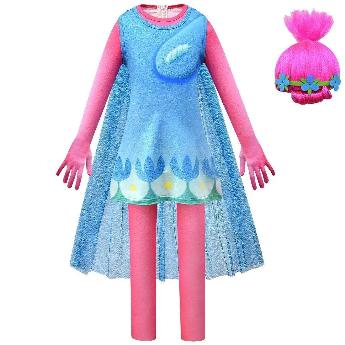 Kids Girl Trolls 2 World Tour Poppy Costume Cosplay ZenTai Short Sleeve Cape Dress - Pajamasbuy