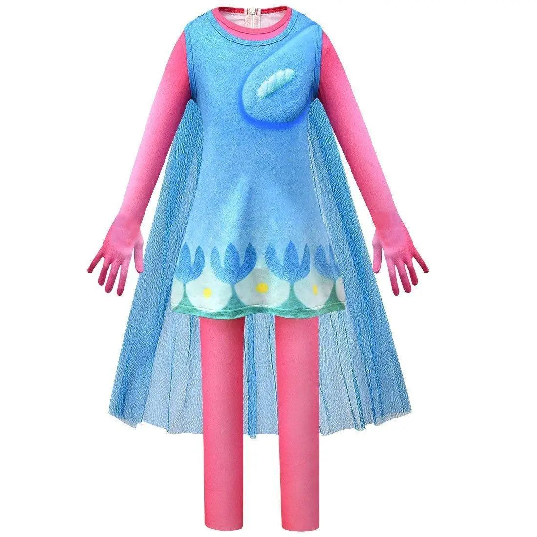 Kids Girl Trolls 2 World Tour Poppy Costume Cosplay ZenTai Short Sleeve Cape Dress - Pajamasbuy