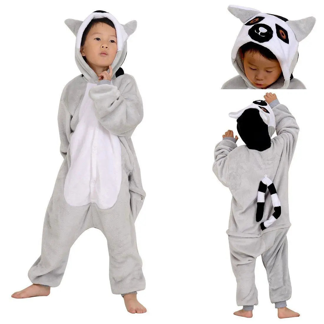 Kids Long Tail Lemur Kigurumi Pajamas Onesies Costume - Pajamasbuy