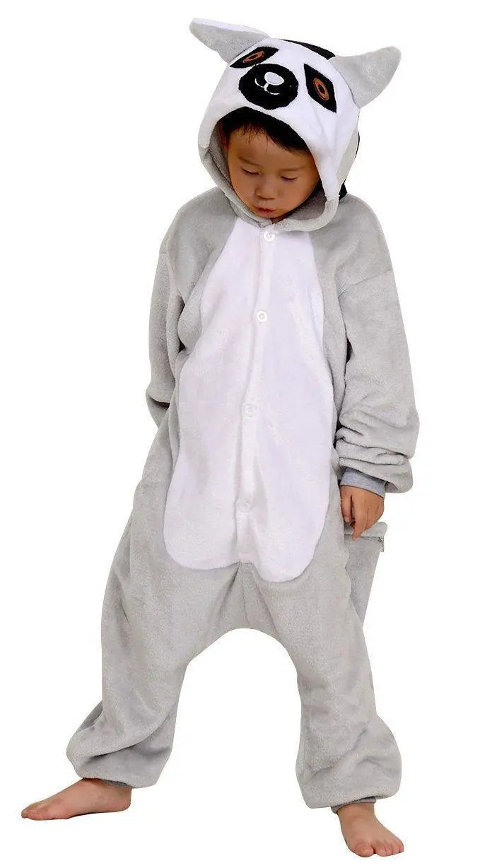 Kids Long Tail Lemur Kigurumi Pajamas Onesies Costume - Pajamasbuy