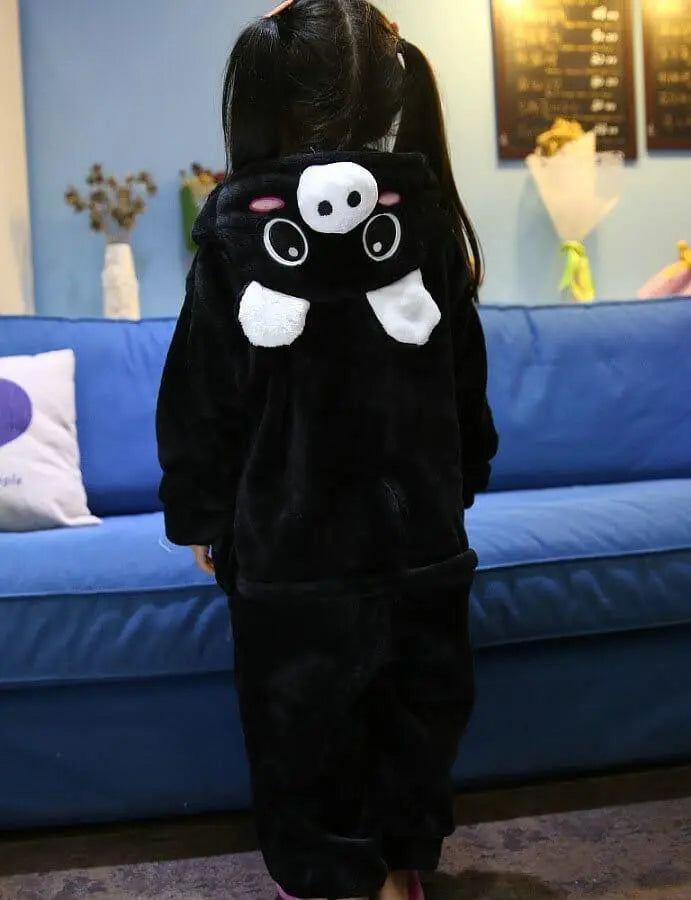 Kids Onesie Hoodie Black Pig Animal Pajamas Kigurumi Costume - Pajamasbuy