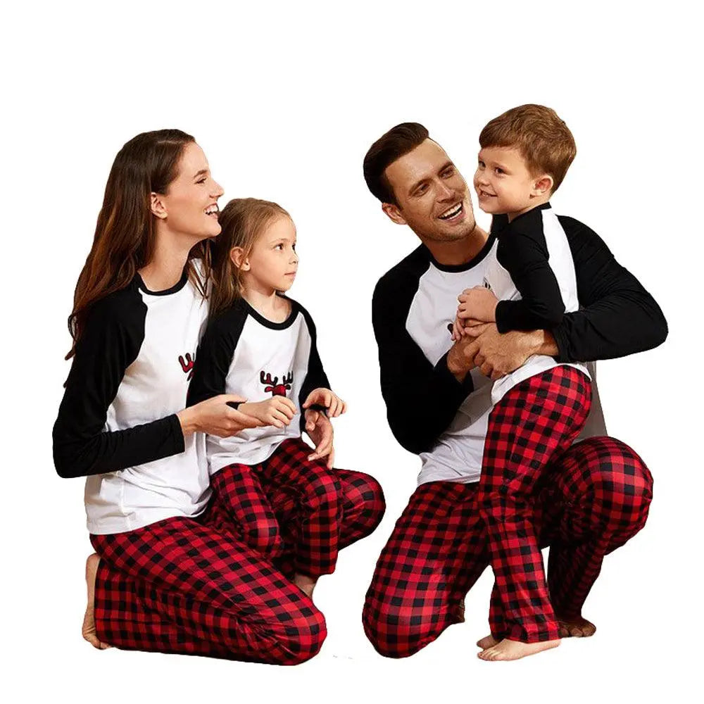 Matching Family Pajamas Sets Christmas with Deer Printed Tee and Plaid Pants Loungewear - Pajamasbuy