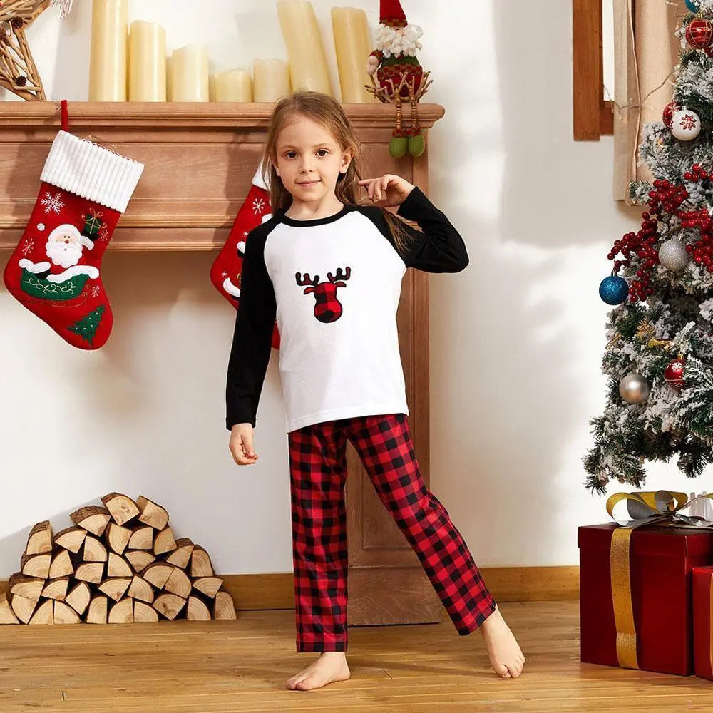 Matching Family Pajamas Sets Christmas with Deer Printed Tee and Plaid Pants Loungewear - Pajamasbuy