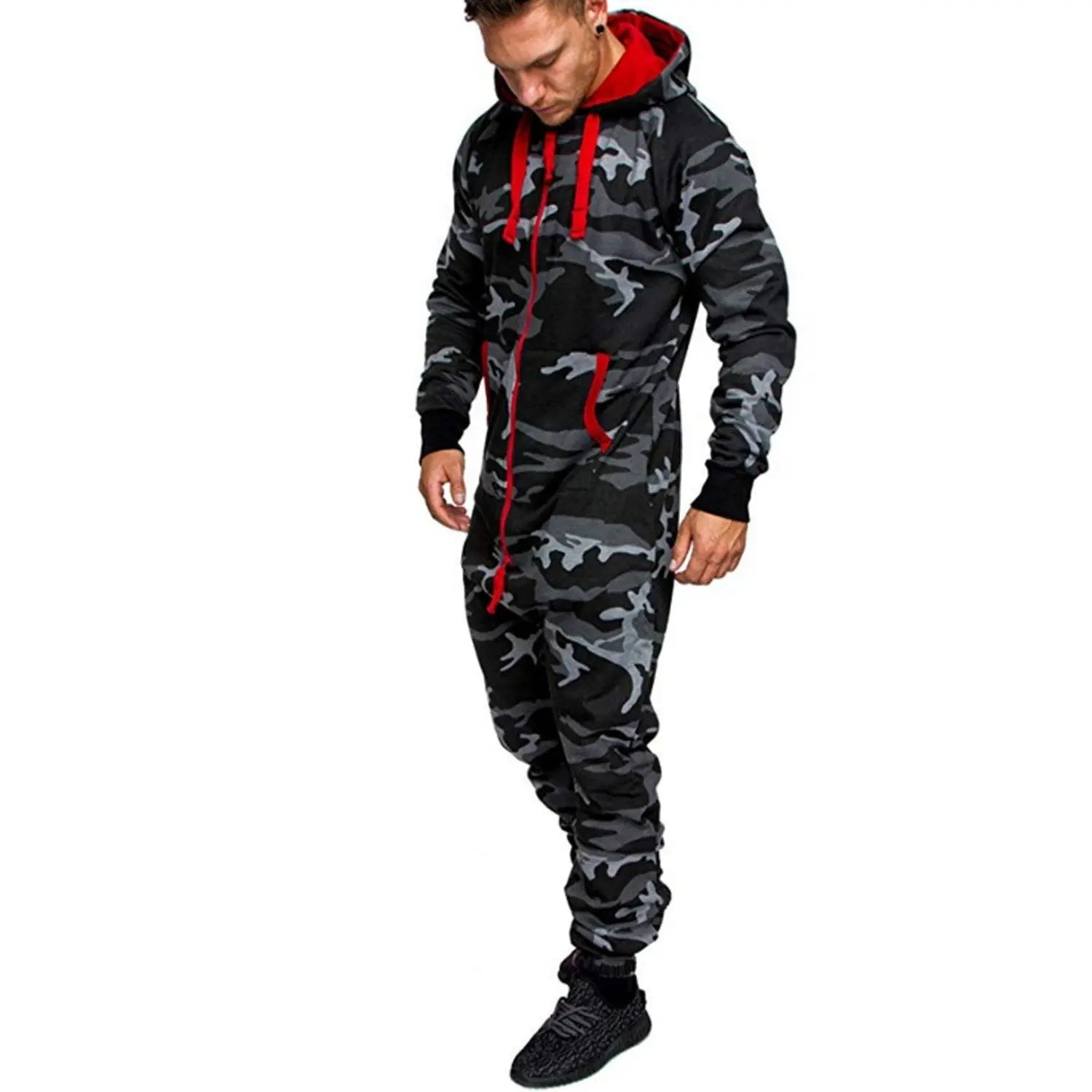 Men's Christmas Hooded Zip Jumpsuit Camouflage Tracksuit with Pockets - Pajamasbuy