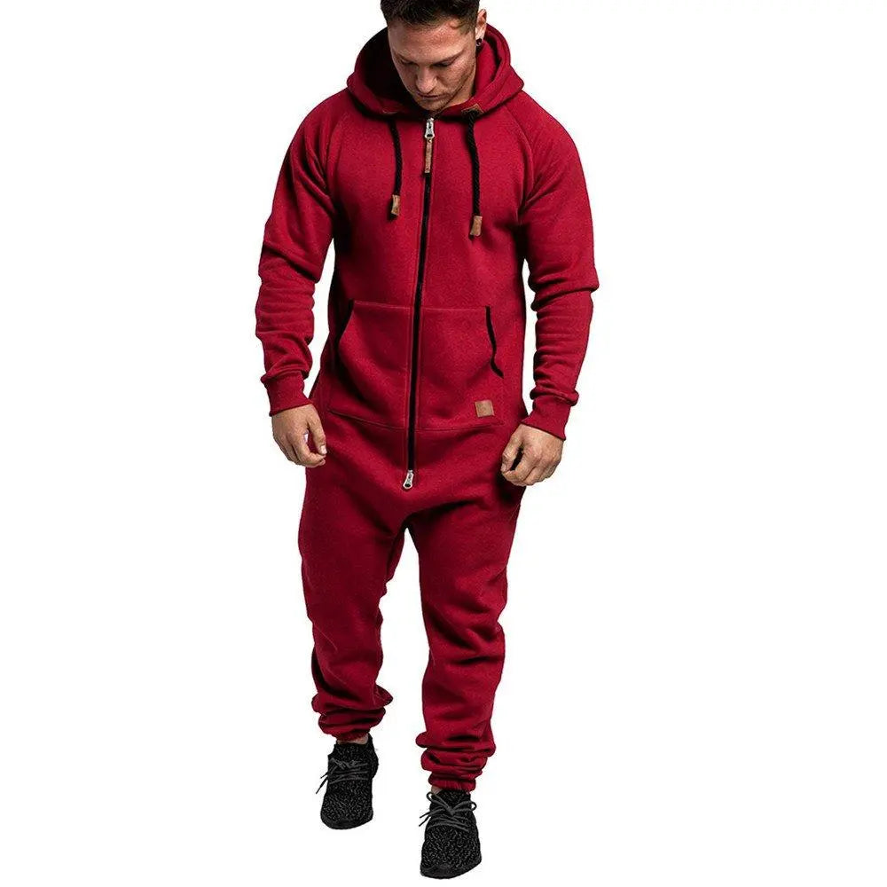 Mens Hooded Zip jumpsuits Onesies One Piece Overalls Tracksuit with Pockets - Pajamasbuy