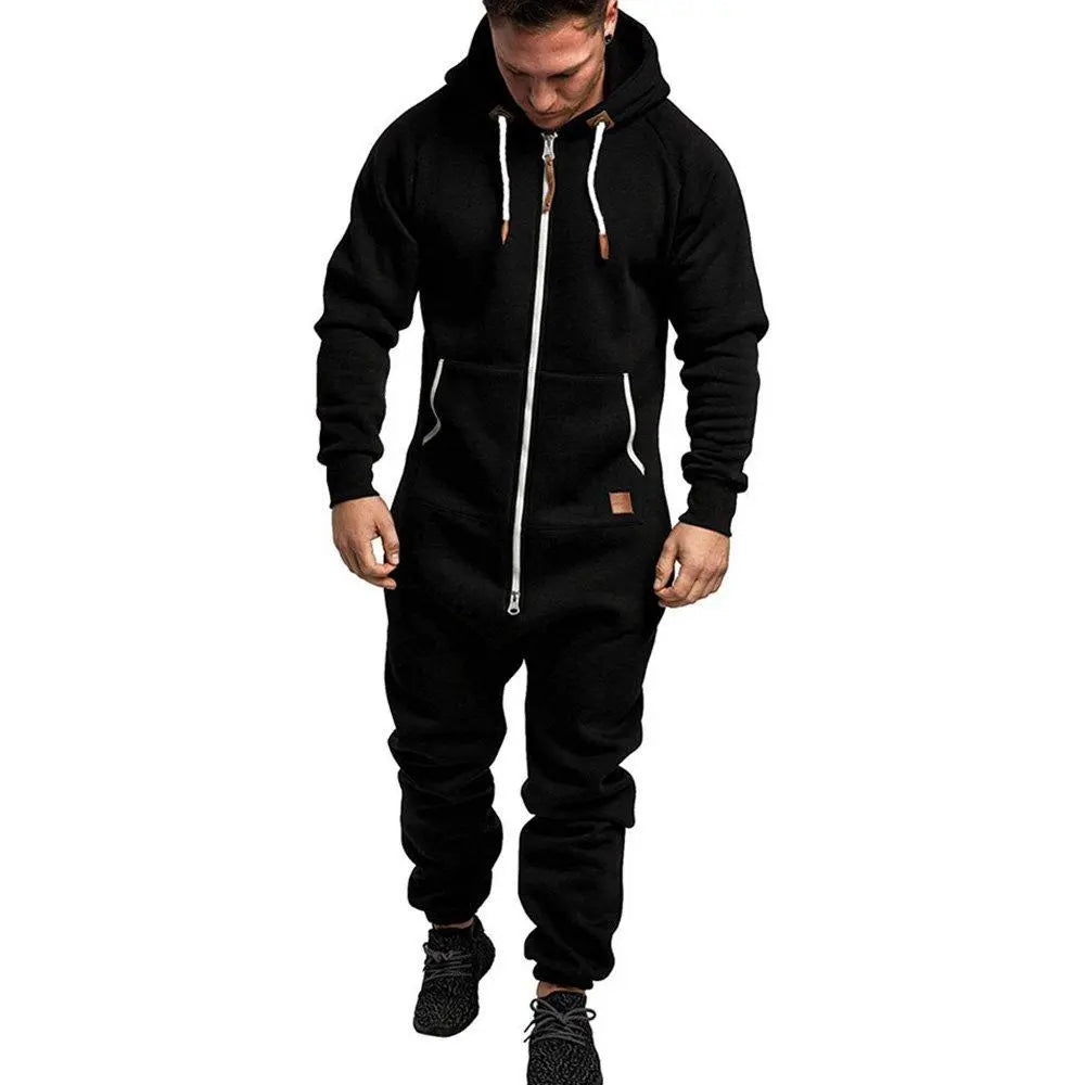 Mens Hooded Zip jumpsuits Onesies One Piece Overalls Tracksuit with Pockets - Pajamasbuy