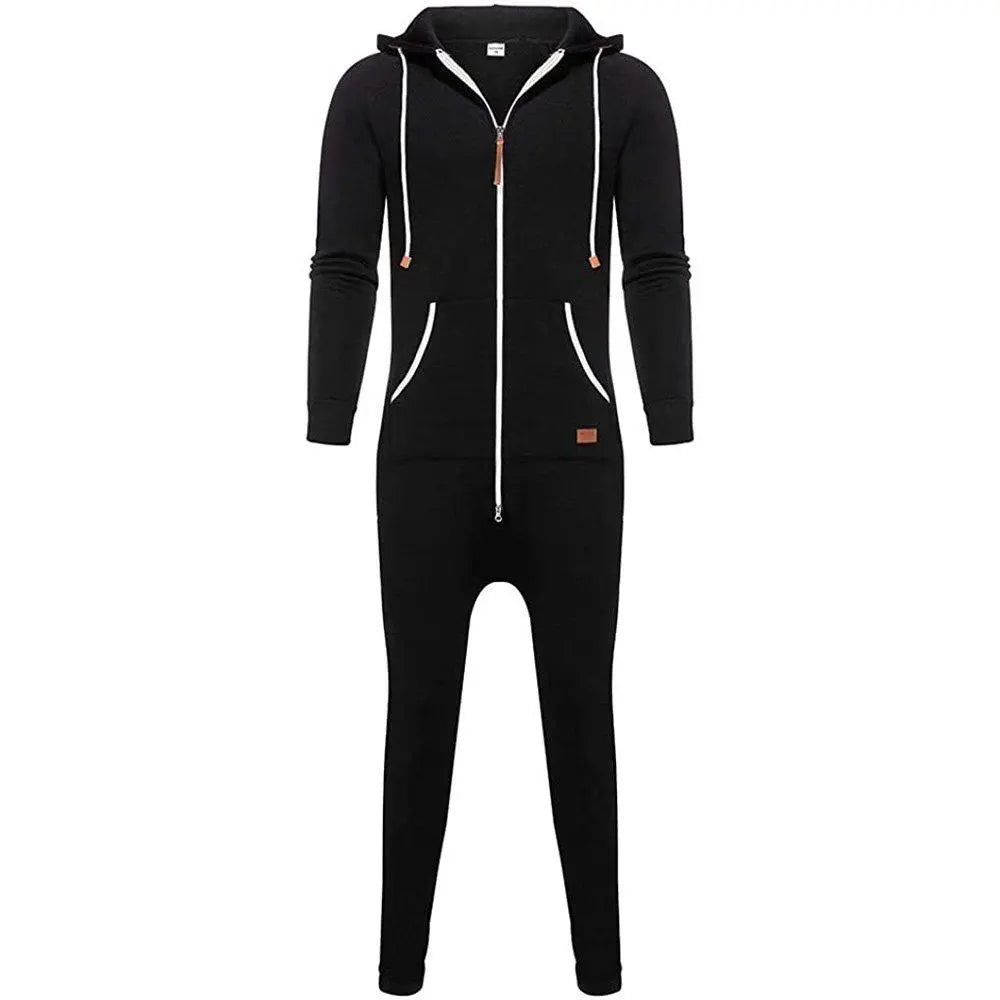 Mens Hooded Zip jumpsuits Onesies One Piece Overalls Tracksuit with Pockets - Pajamasbuy