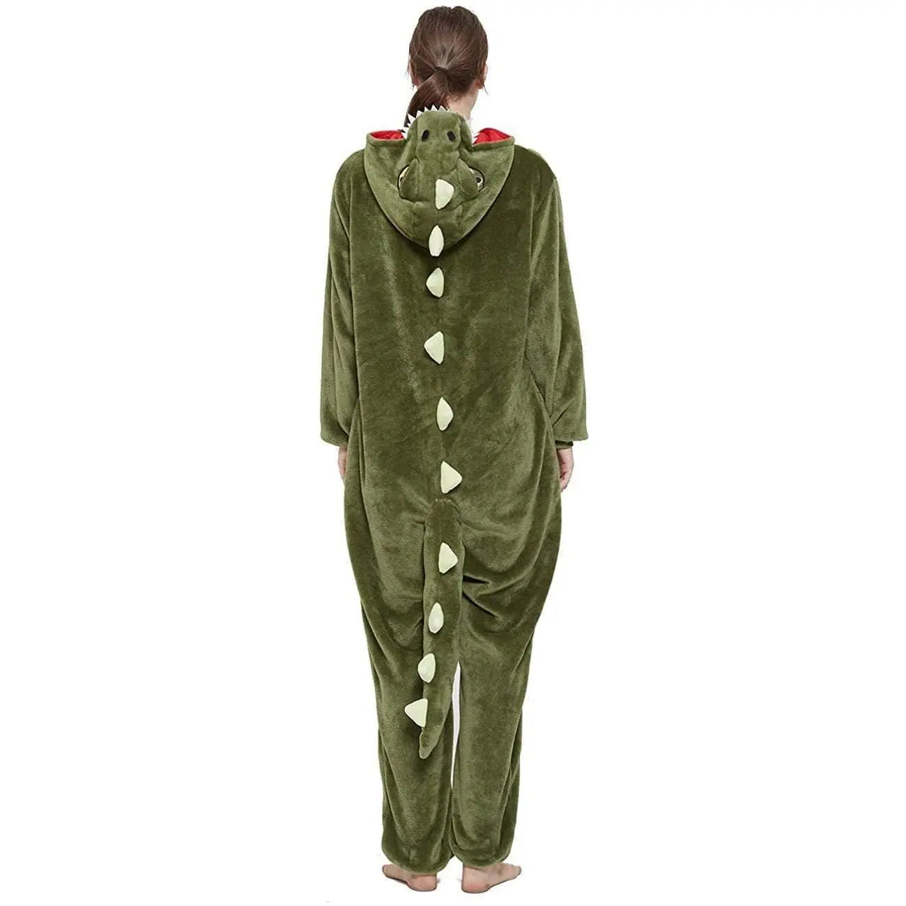 Onesie Kigurumi Pajamas Print New green dinosaur Adult's Flannel Winter Sleepwear Animal Costume - Pajamasbuy