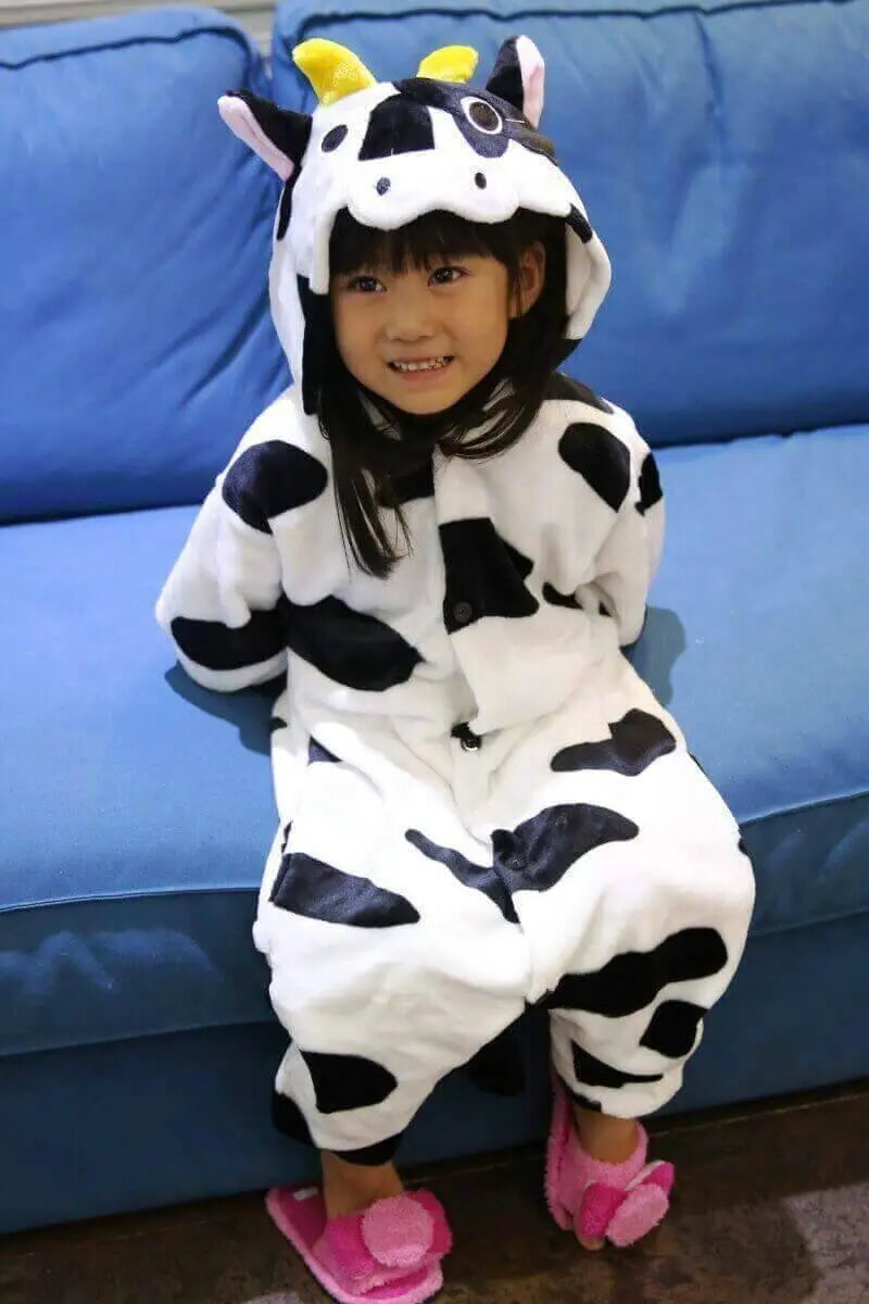 Onesies Hoodie Kids Cow Animal Costume Pajamas Kigurumi - Pajamasbuy