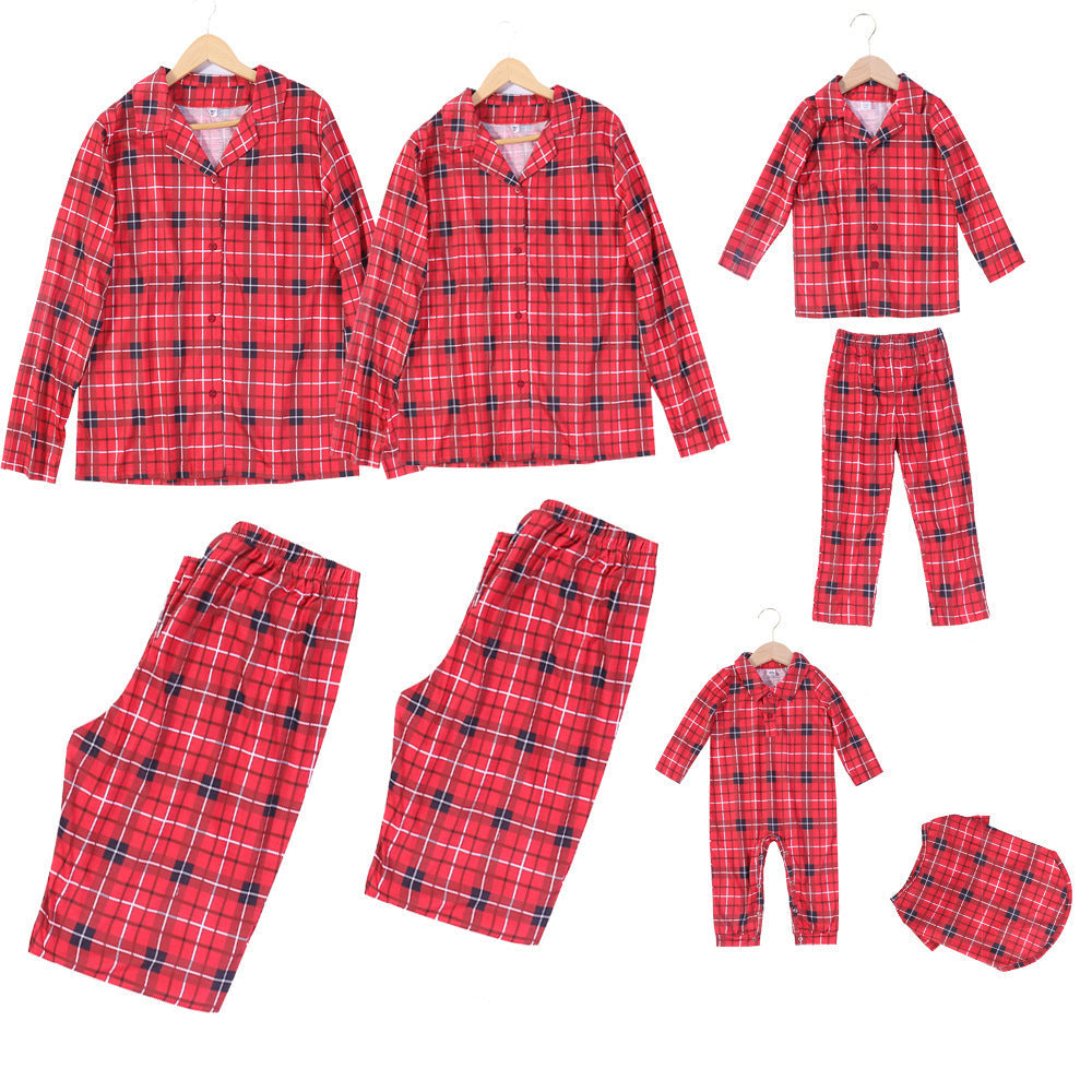 Christmas Family Matching Pajamas Red Print Plaid Suit Dog Pajamas