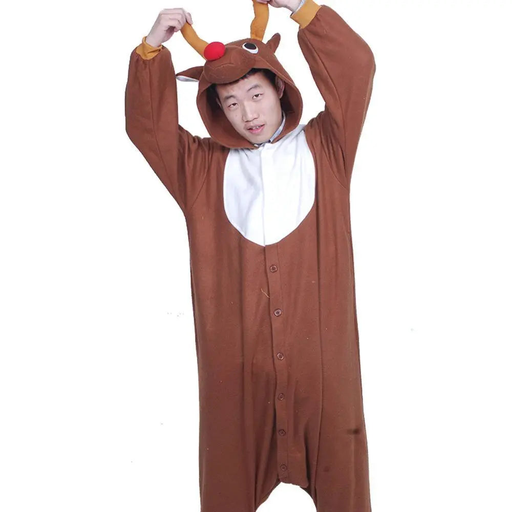 Reindeer Deer Cartoon Animal Kigurumi Onesie Pajama Costume - Pajamasbuy