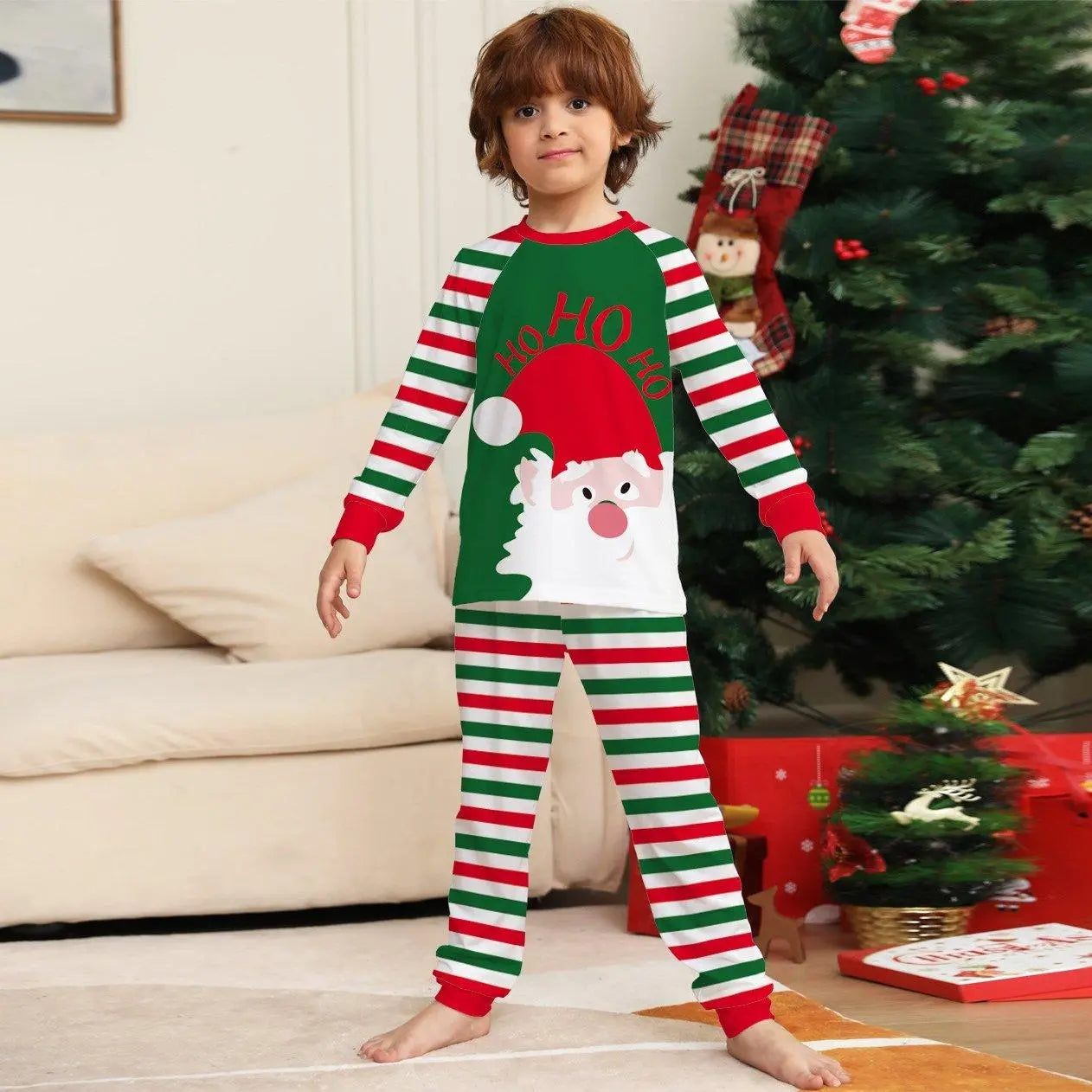 Santa Stripes Green White Christmas Family Couples Matching Pajamas Party Sets - Pajamasbuy