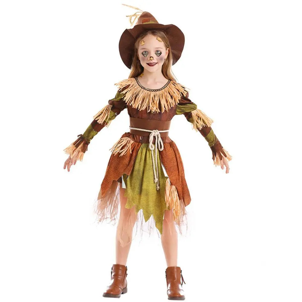 Scarecrow Cosplay Costume Halloween Role - Playing Outfit with Dress and Hat for Kids Girls - Pajamasbuy