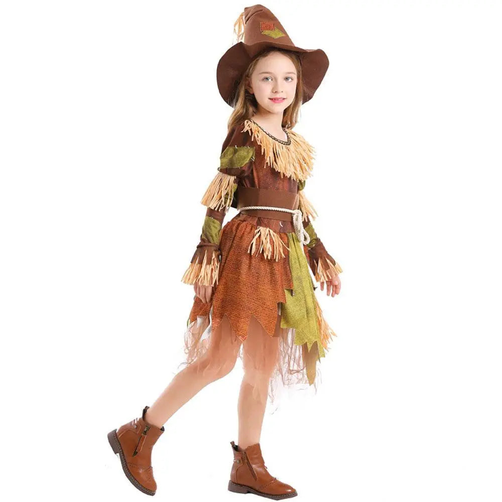 Scarecrow Cosplay Costume Halloween Role - Playing Outfit with Dress and Hat for Kids Girls - Pajamasbuy