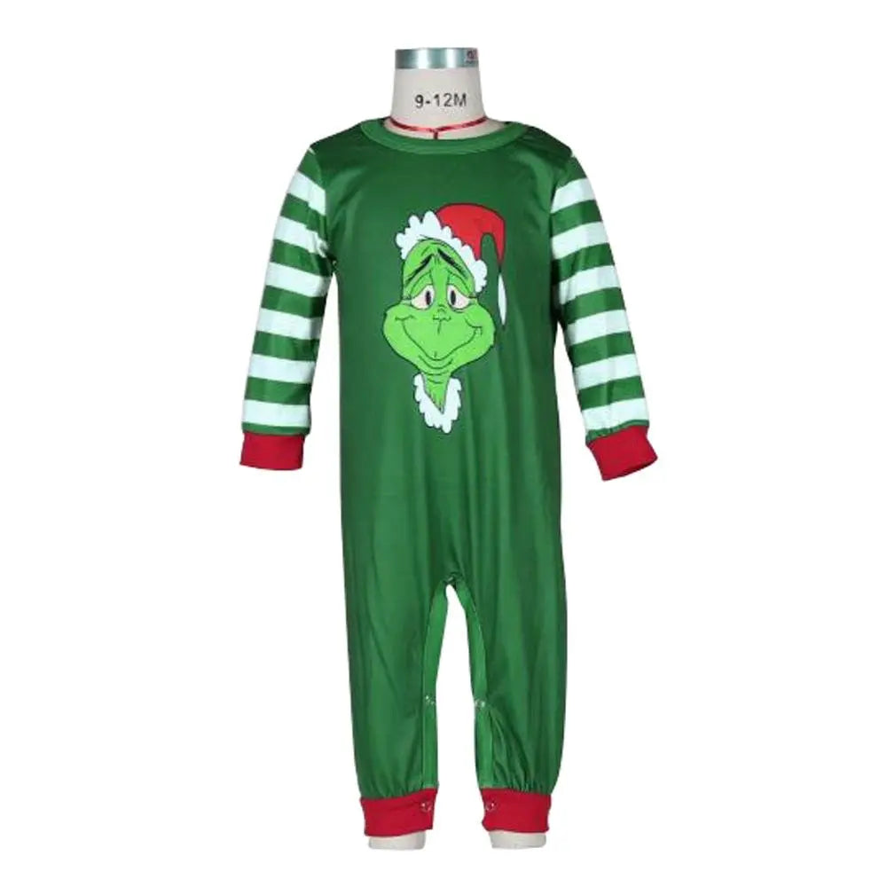 The Grinch Santa Hat Green Stripes Print Christmas Family Matching Pajamas Set - Pajamasbuy