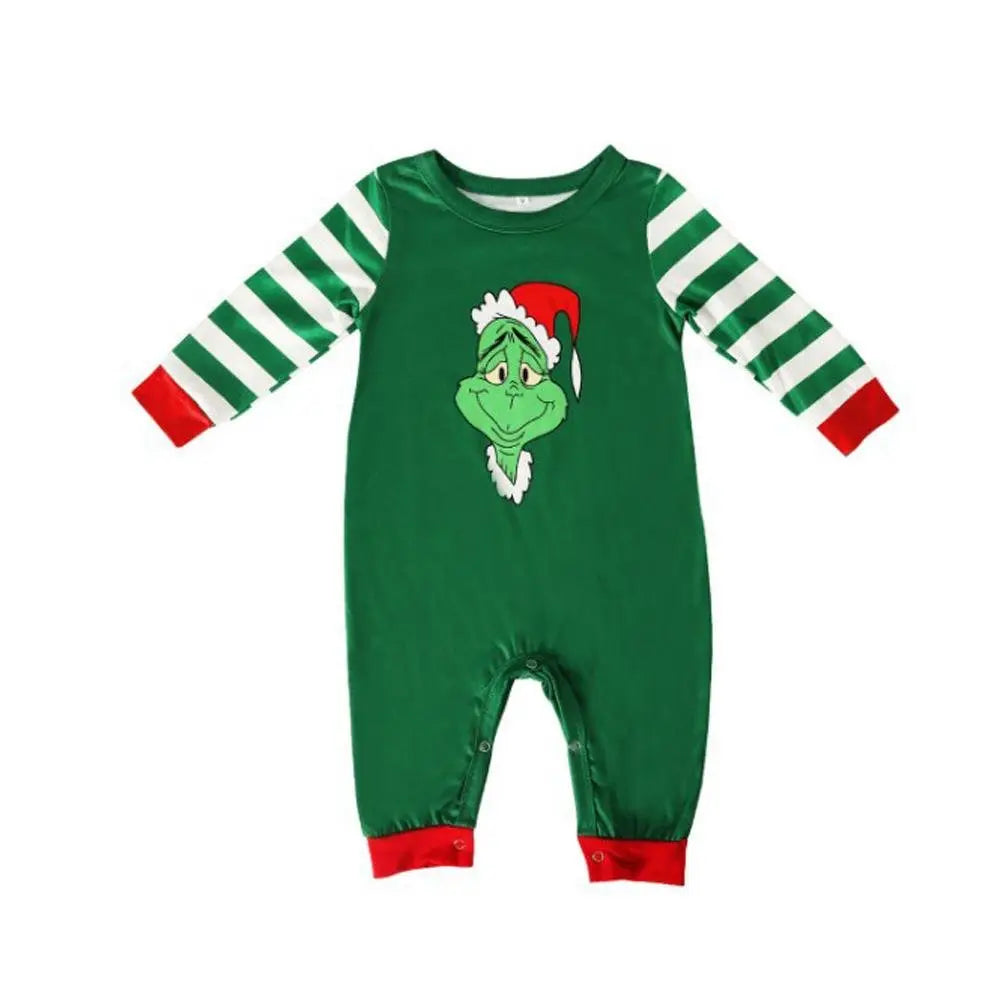 The Grinch Santa Hat Green Stripes Print Christmas Family Matching Pajamas Set - Pajamasbuy