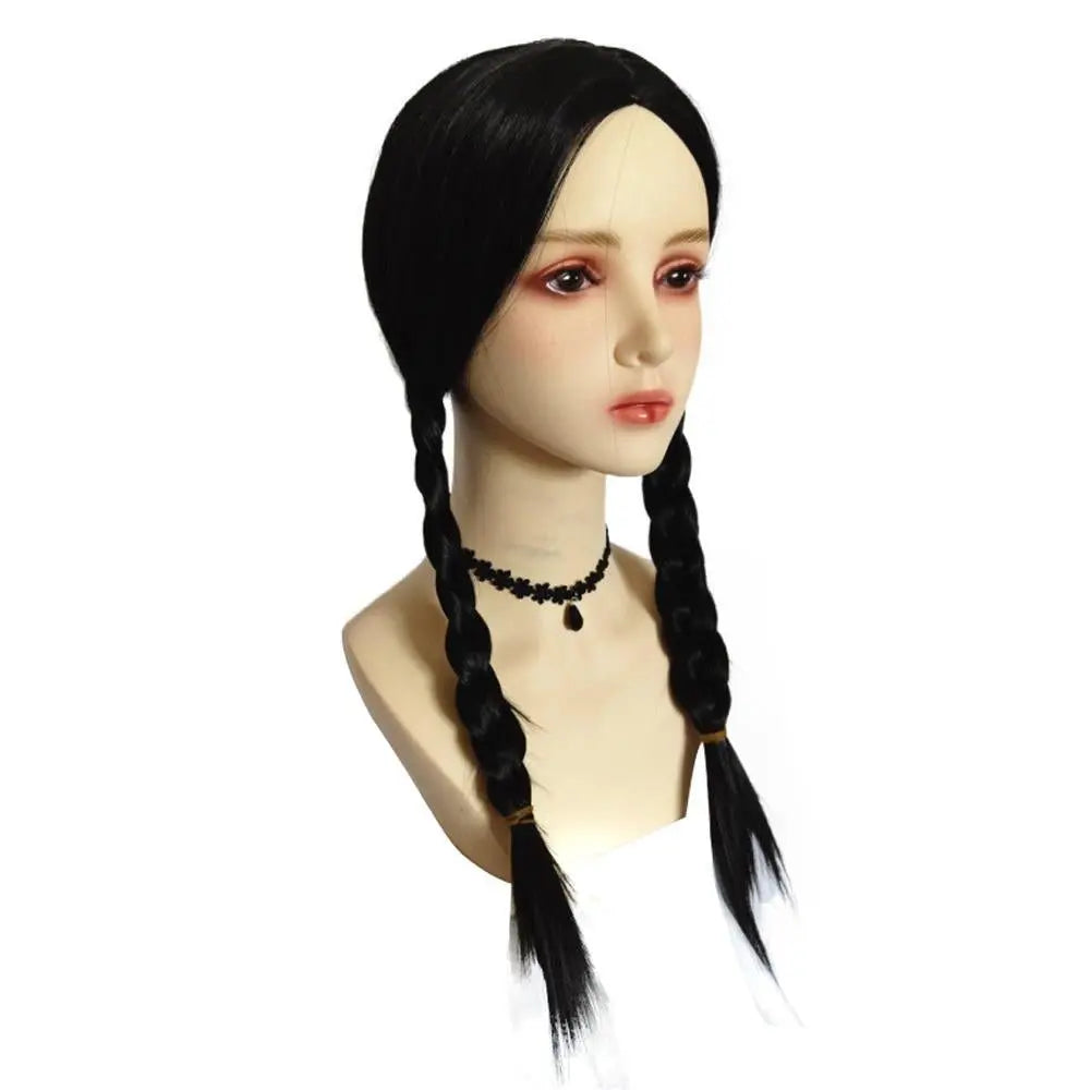 Wednesday Addams Wig The Addams Family Cosplay Black middle part braid wigs For Adult - Pajamasbuy