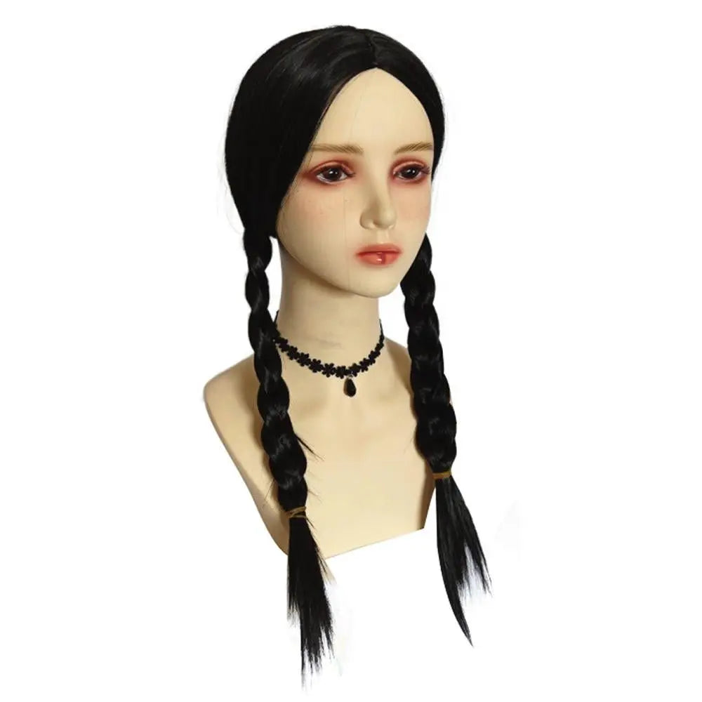 Wednesday Addams Wig The Addams Family Cosplay Black middle part braid wigs For Adult - Pajamasbuy