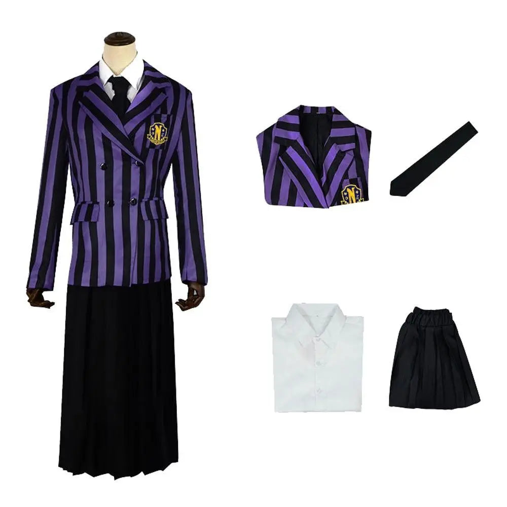 Wednesday Costume The Addams Family Cosplay Costumes Purple Skirt Suit For Adult - Pajamasbuy