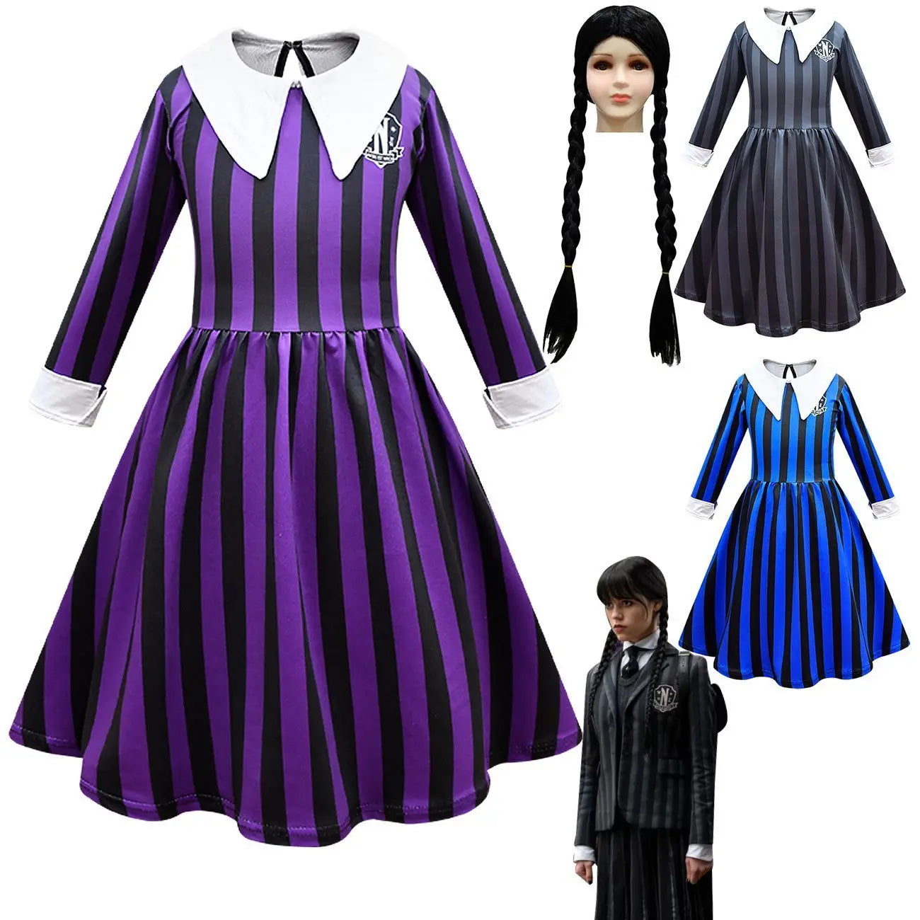 Wednesday Costume The Addams Family Cosplay Striped Dress For Kids - Pajamasbuy