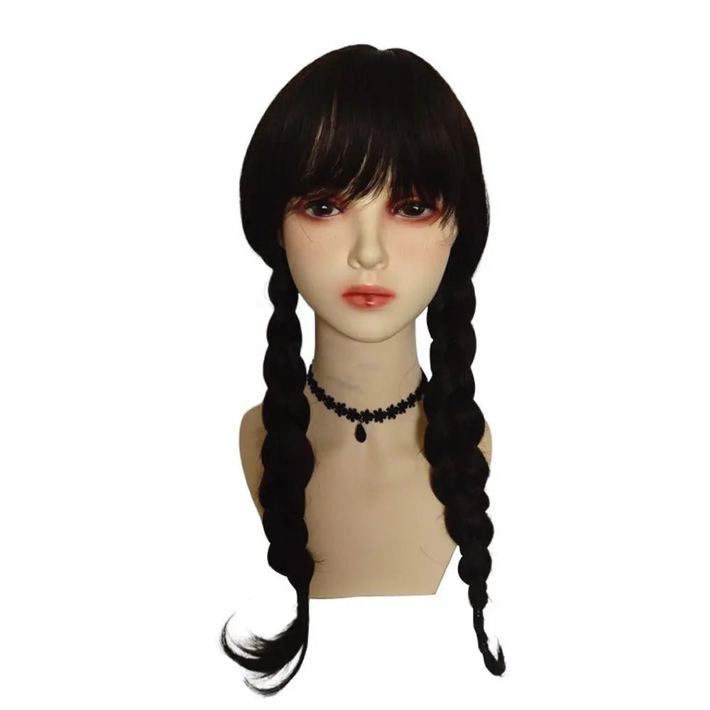 Wednesday Wig The Addams Family Cosplay Black Double Ponytail Braid Wig For Adult - Pajamasbuy