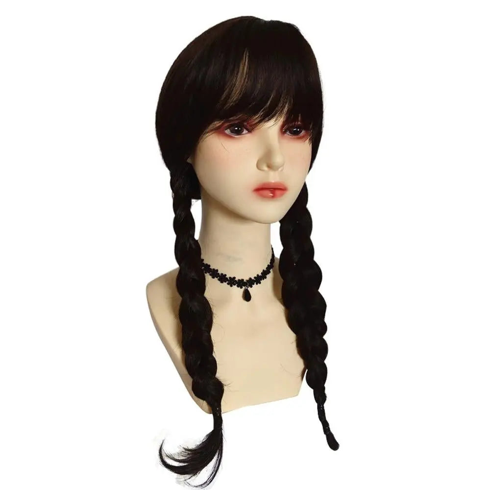 Wednesday Wig The Addams Family Cosplay Black Double Ponytail Braid Wig For Adult - Pajamasbuy