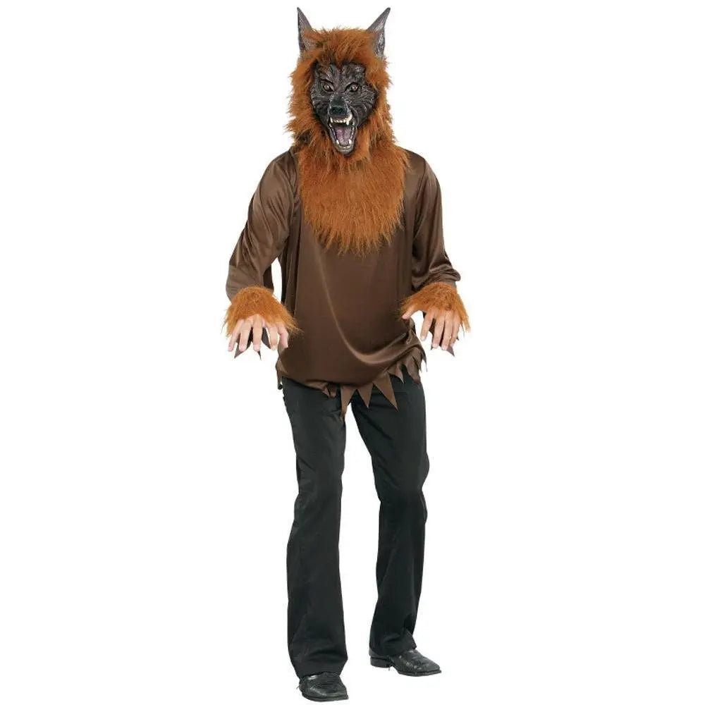 Wolf Men with mask costume suit brown werewolf Cosplay Halloween Costumes for adult - Pajamasbuy