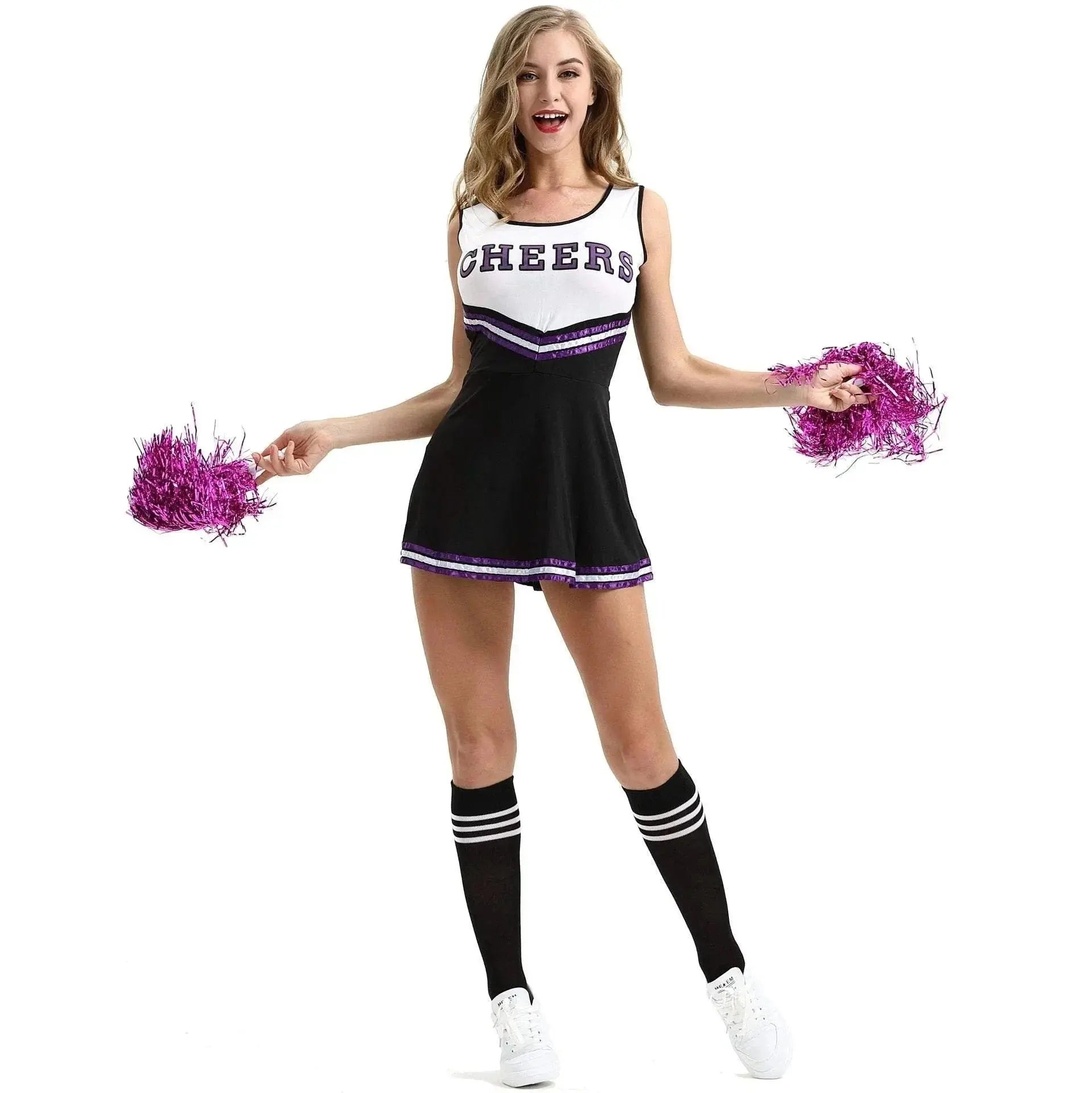 Women Cheerleader Costume Outfit With Poms Fancy Uniform Sports Dress - Pajamasbuy