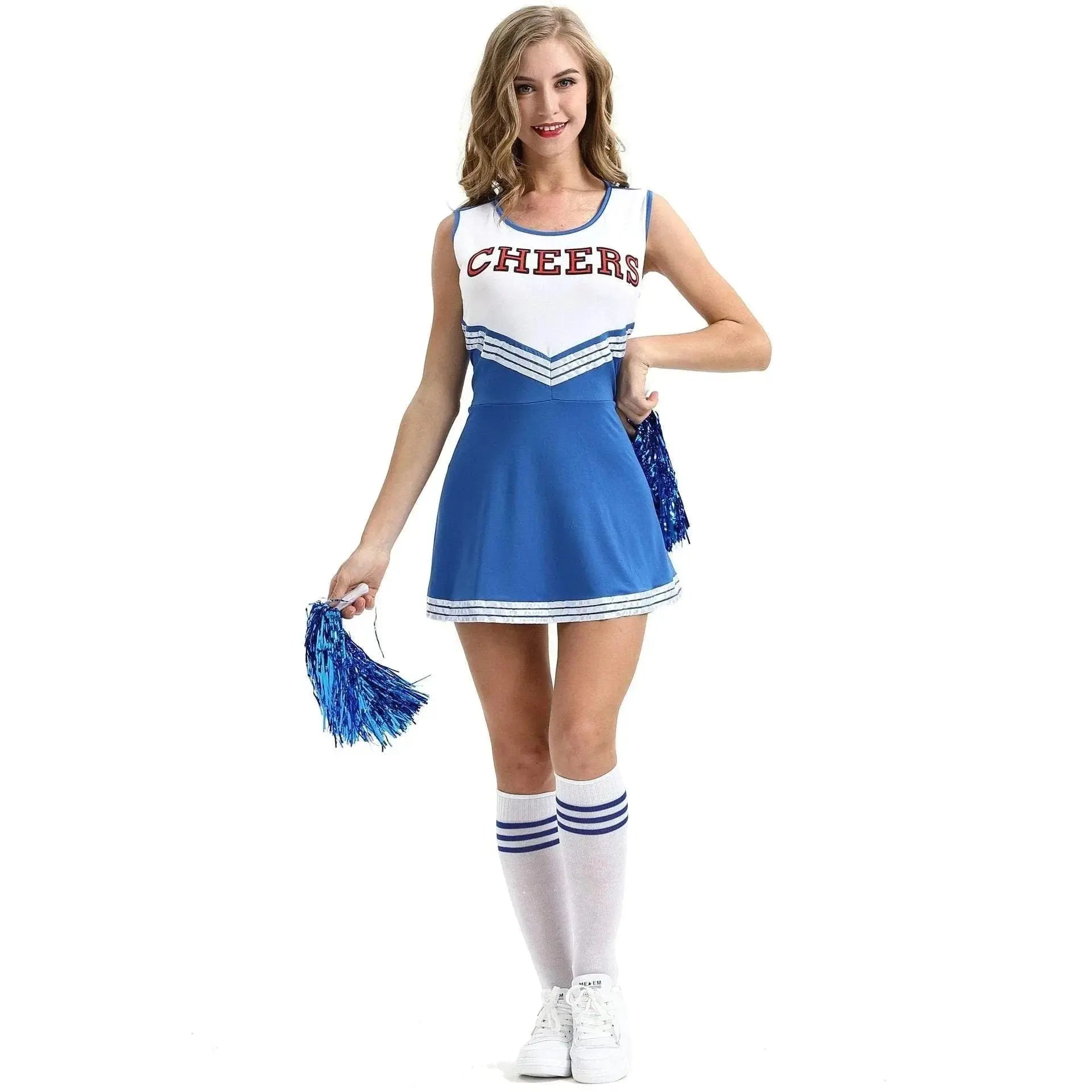 Women Cheerleader Costume Outfit With Poms Fancy Uniform Sports Dress - Pajamasbuy