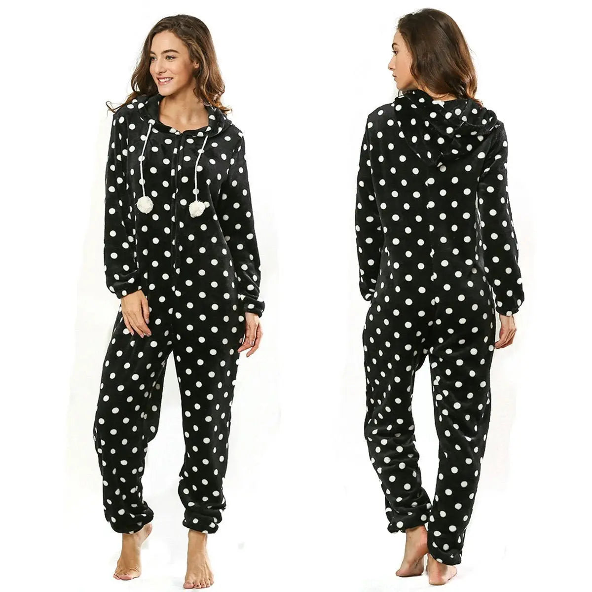 Women Dot Pattern Hoodie women jumpsuits onesies Onesies Pajamas Sleepwear - Pajamasbuy