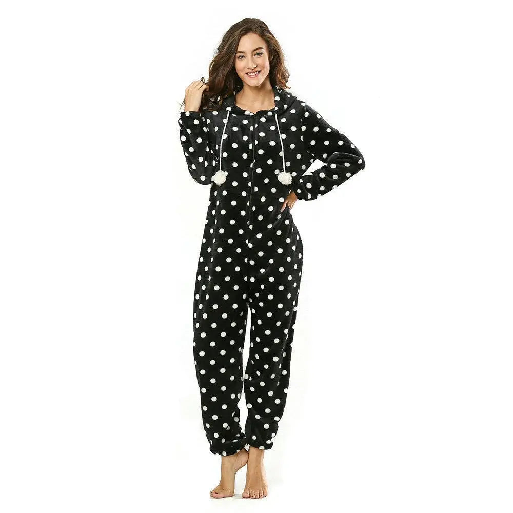 Women Dot Pattern Hoodie women jumpsuits onesies Onesies Pajamas Sleepwear - Pajamasbuy