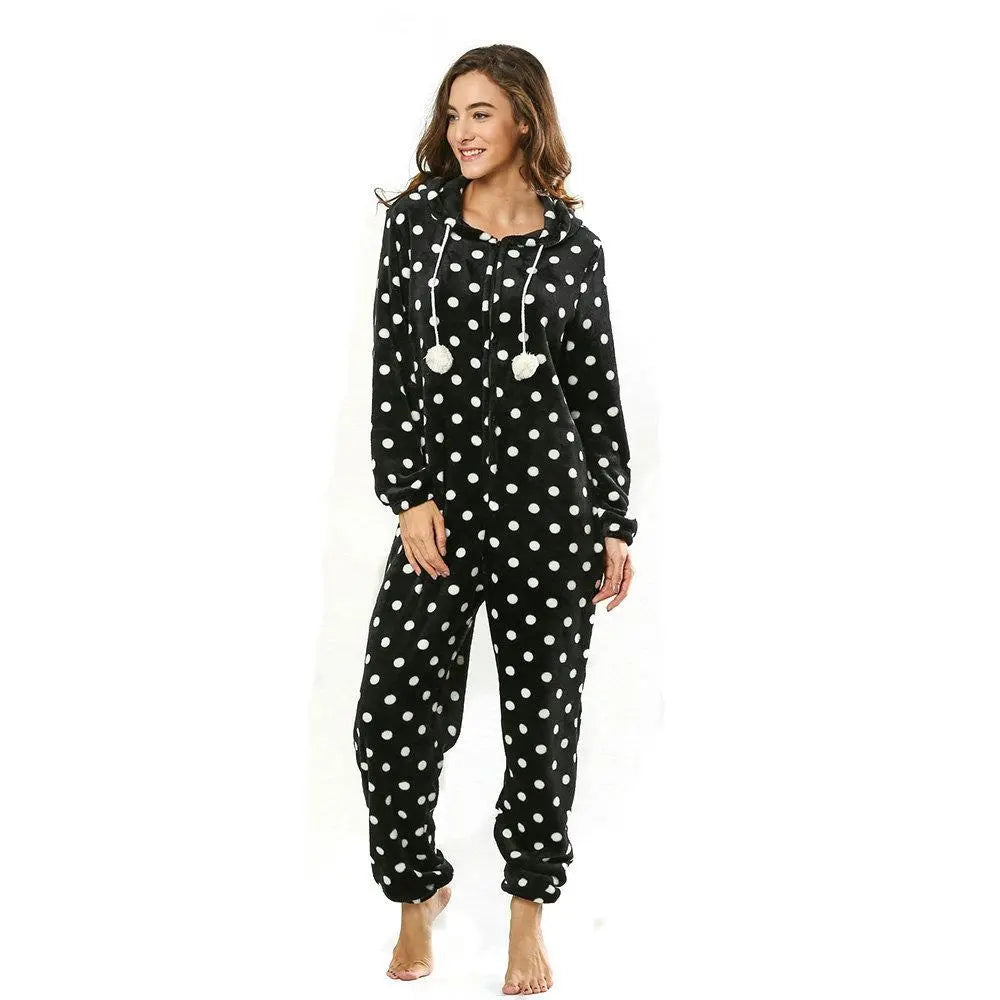 Women Dot Pattern Hoodie women jumpsuits onesies Onesies Pajamas Sleepwear - Pajamasbuy