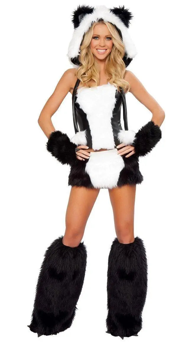 Women Lovely Animal Halloween Costume Party Fluffy Fur Panda Dress - Pajamasbuy