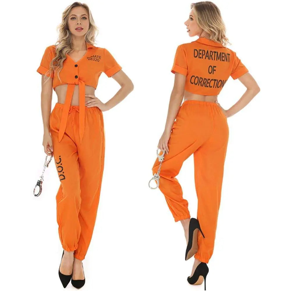 Women Prisoner Costume Halloween Cosplay Jumpsuit Female - Pajamasbuy