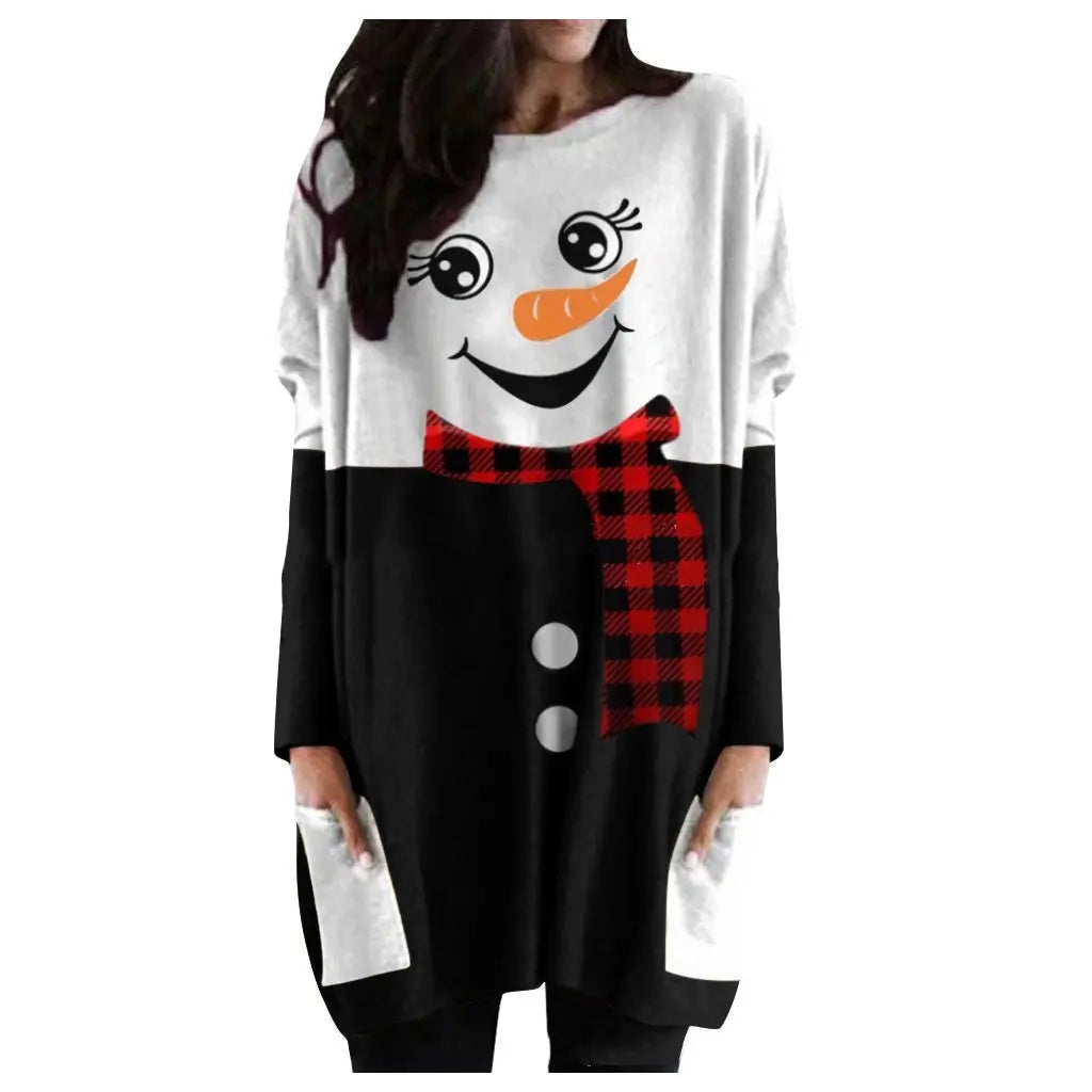 Women's Christmas Skirt Snowman Printed Long Sleeve Dress - Pajamasbuy