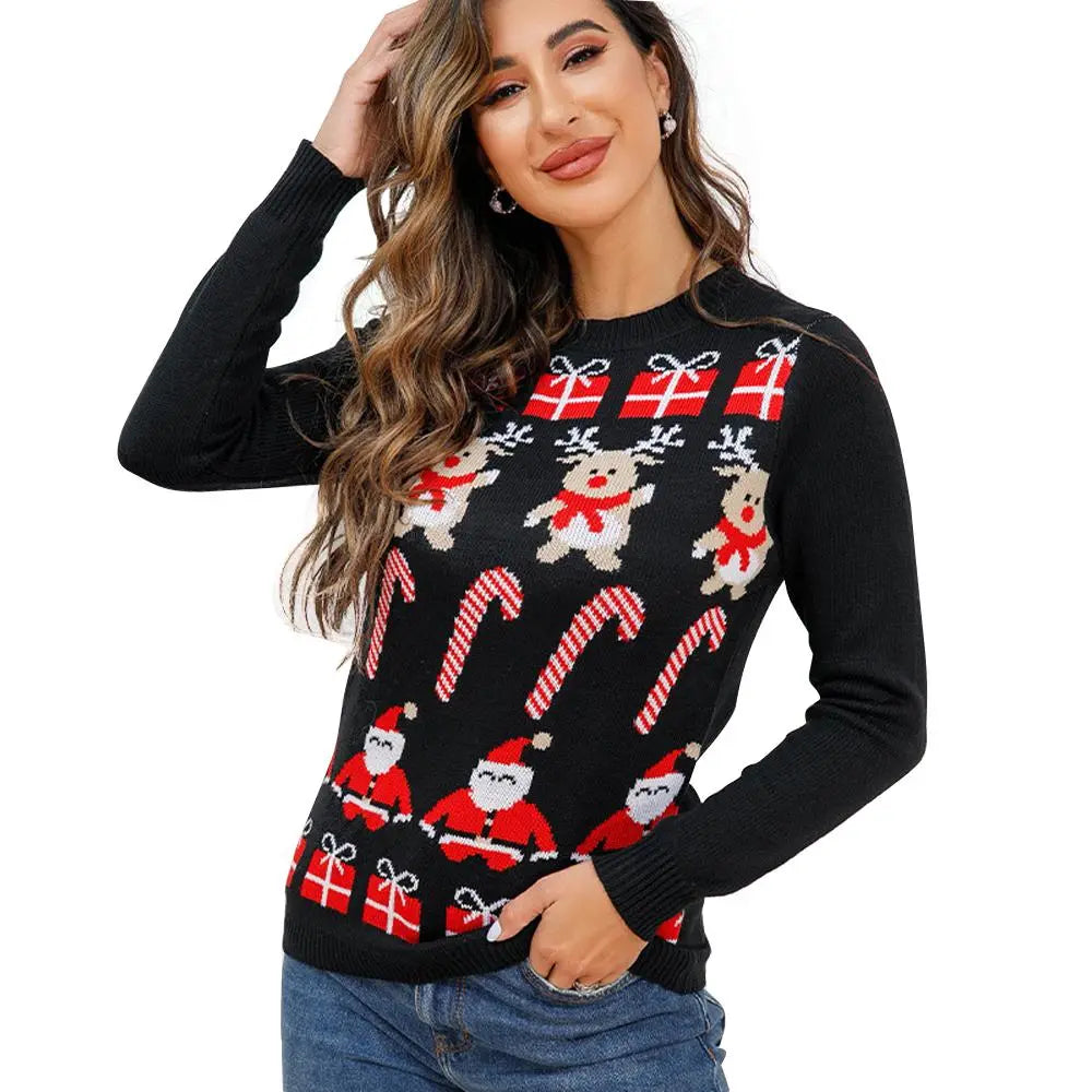 Women's Ugly Christmas Sweater Round Neck Knitwear with Santa Claus Snowflake Reindeer Pattern|?PajmasBuy