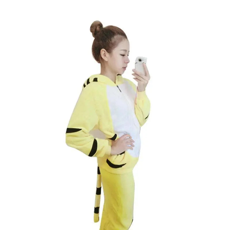 Yellow Tiger Flannel Kigurumi Cosplay Costume Animal Pajamas - Pajamasbuy