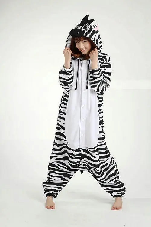 Zebra Fleece Pajamas Onesies Hoodie Animal Kigurumi Costume - Pajamasbuy