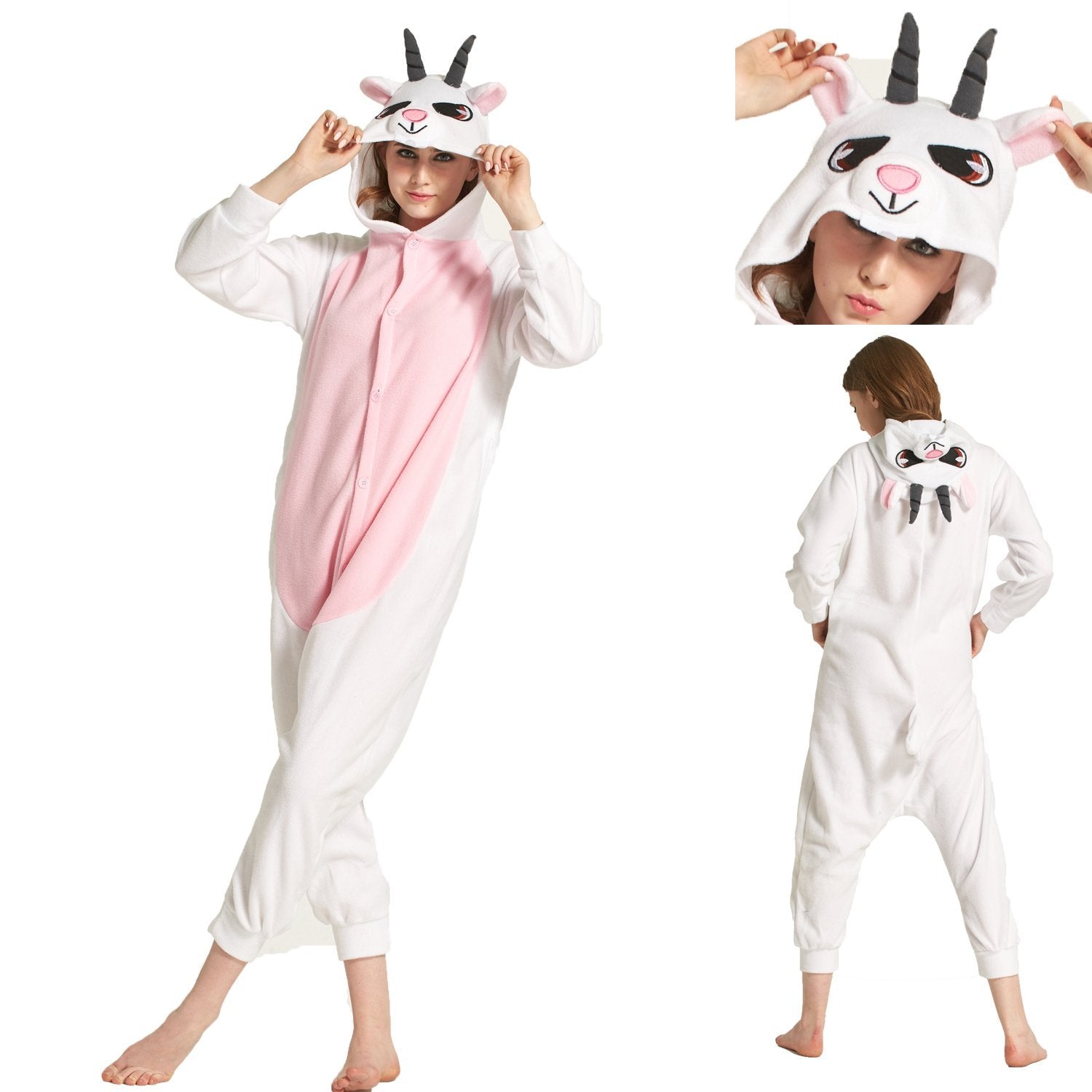 BuyAdult Pink Goat Onesies Hoodie kigurumi Costume Pajamas Now Cheaper With 3 - 5 Days Ship - PajamasBuy