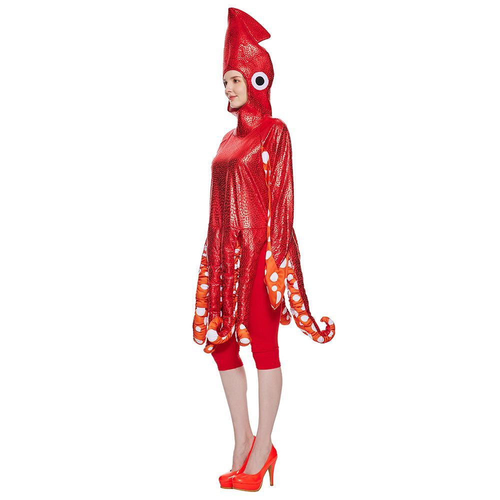 Adult Spoof Squid Costume Red Leggings Jumpsuit Funny Novelty Halloween Cosplay Costume - Pajamasbuy