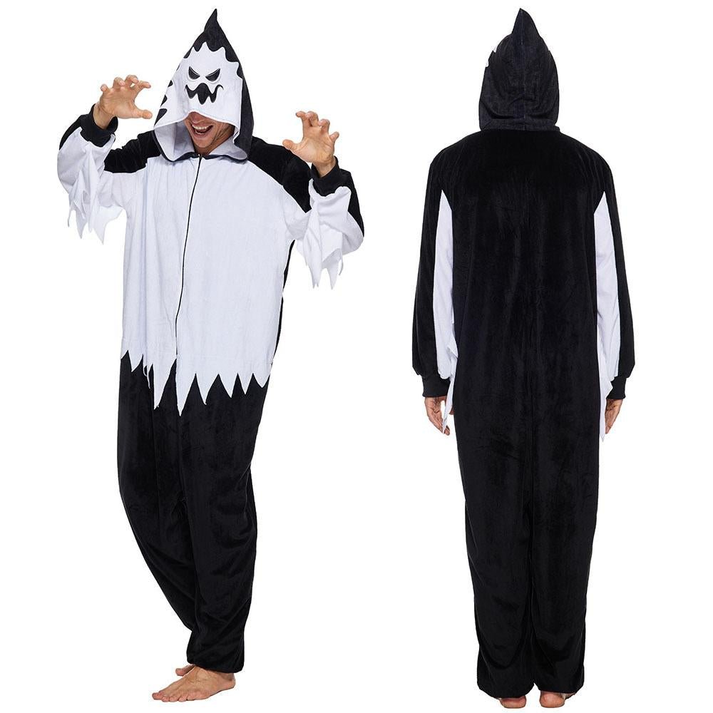 BuyAdult White Haunt Fluffy Hooded Pajamas Halloween Horror Role Play Costume Now Cheaper With 3 - 5 Days Ship - PajamasBuy