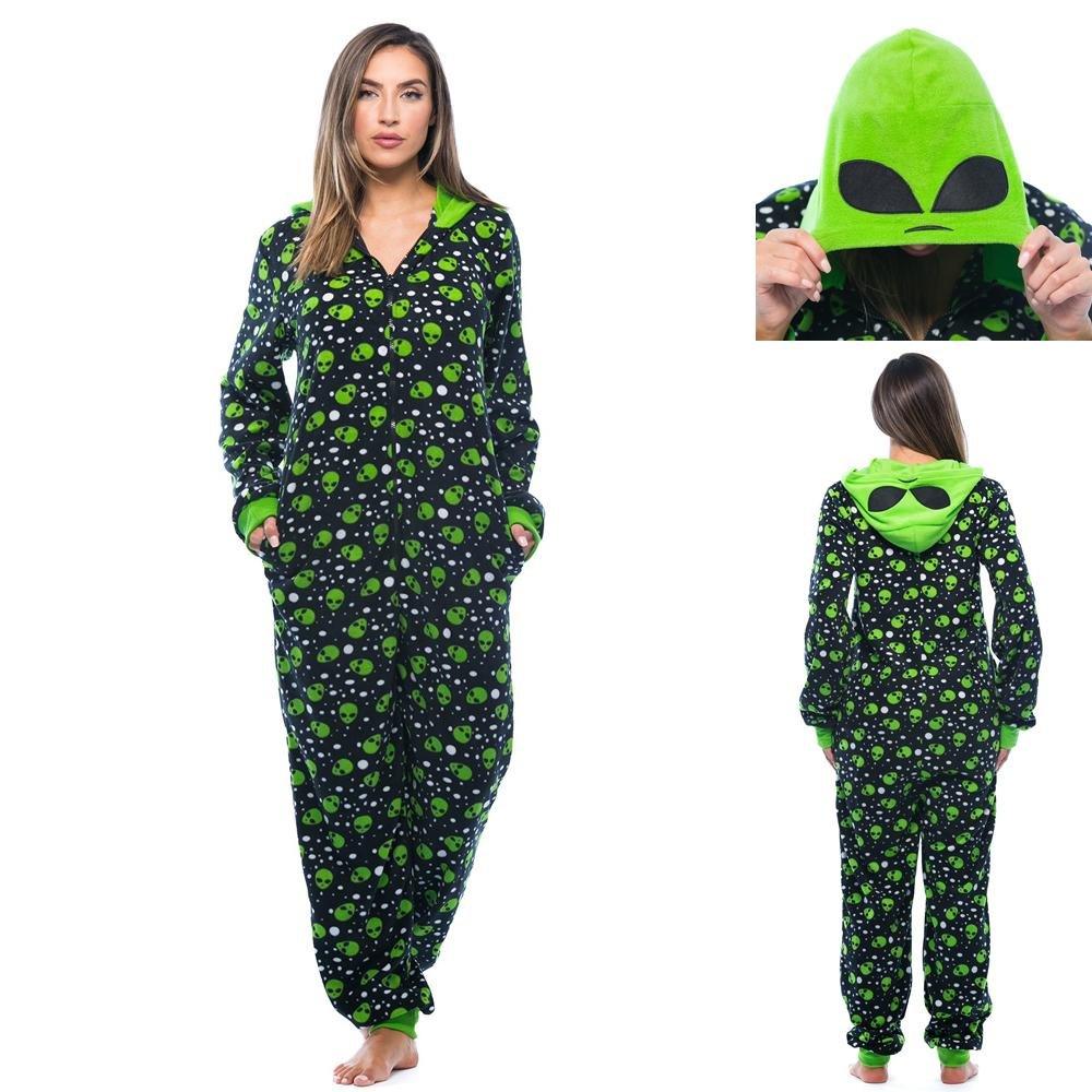 Alien Adult Onesie Kigurumi Costume Halloween Horror ghost face mask Jumpsuits - Pajamasbuy