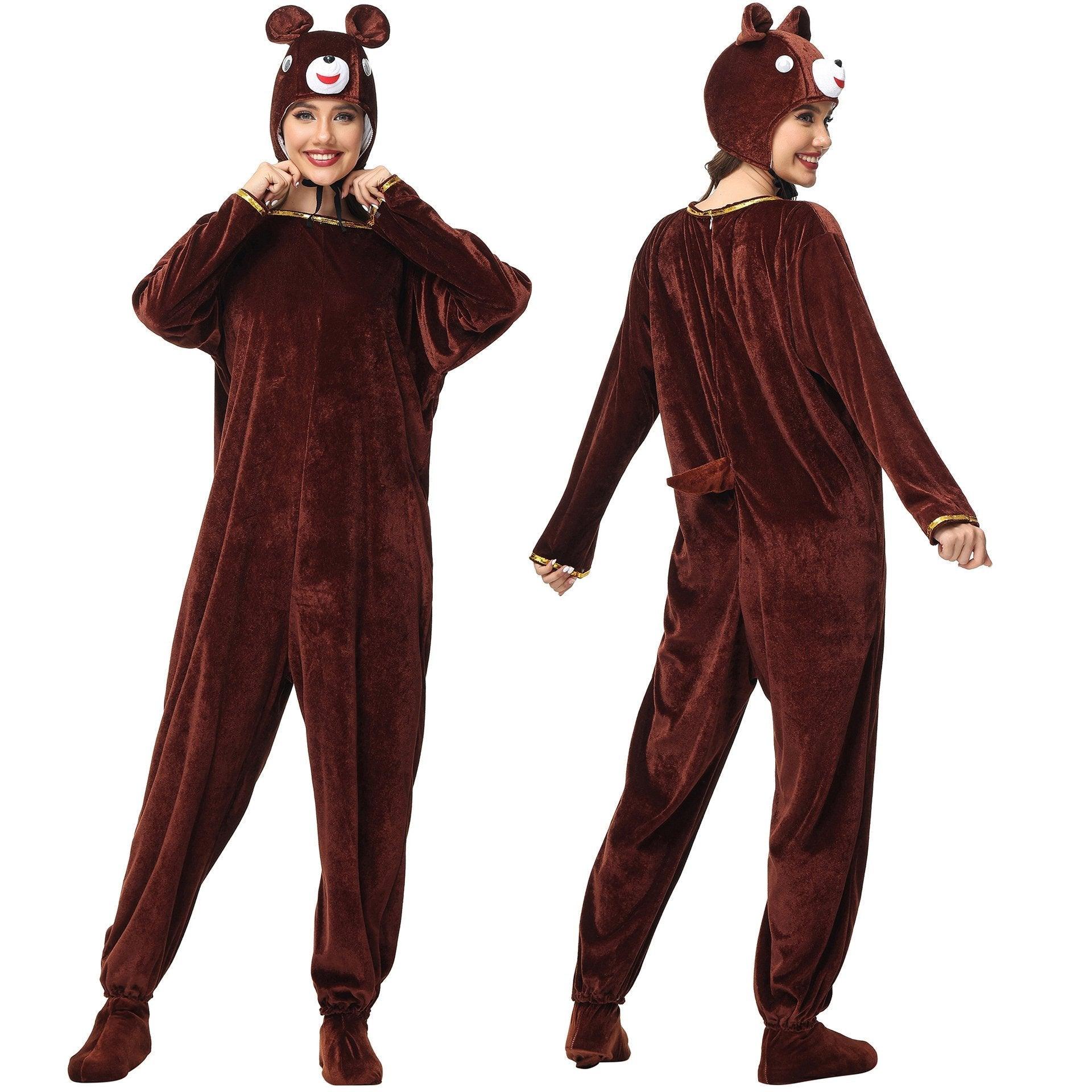 Animal kigurumi onesies Brown Bear Costume Cozy Gold Velvet Pajamas - Pajamasbuy