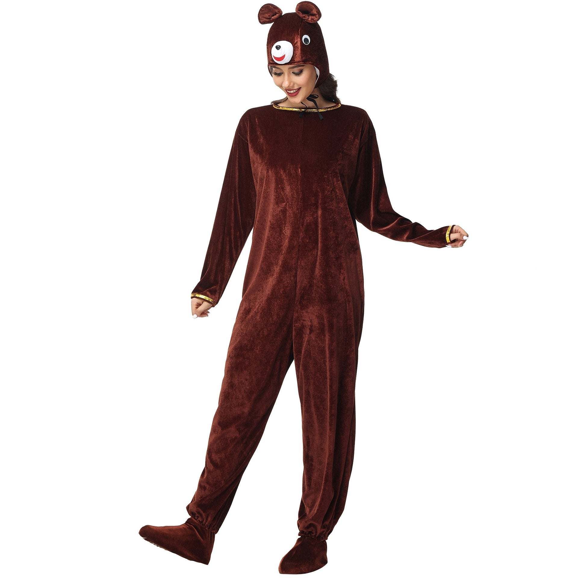 BuyAnimal kigurumi onesies Brown Bear Costume Cozy Gold Velvet Pajamas Now Cheaper With 3 - 5 Days Ship - PajamasBuy