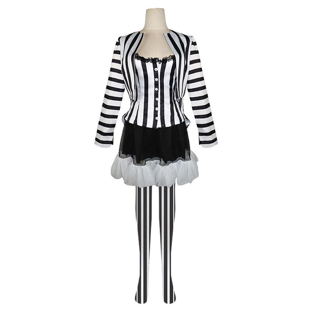 Beetlejuice 2 Costume Black and White Striped Women Dress Outfits - Pajamasbuy