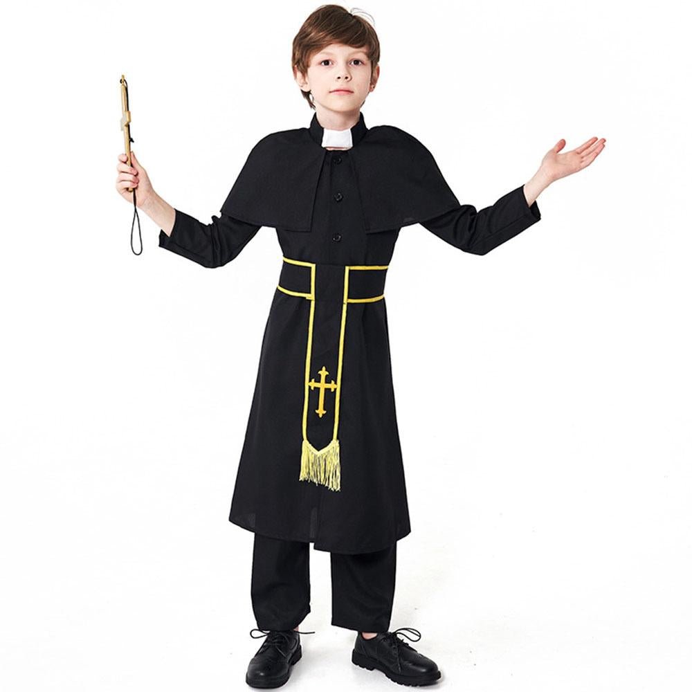 BuyBlack Robed Priest Halloween Outfits Carnival Cosplay Costume For Kids Now Cheaper With 3 - 5 Days Ship - PajamasBuy