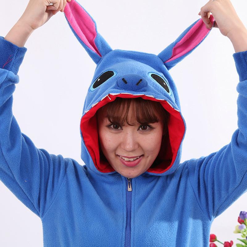 BuyBlue Stitch Long Sleeve Kigurumi Costume Fleece Hoodie Coat Jacket Now Cheaper With 3 - 5 Days Ship - PajamasBuy