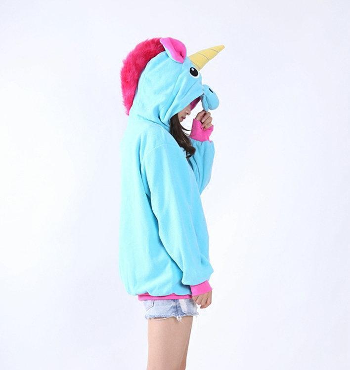 BuyBlue Unicorn Cartoon Zip - up Hoodie Cosplay Costume Long Sleeves Now Cheaper With 3 - 5 Days Ship - PajamasBuy