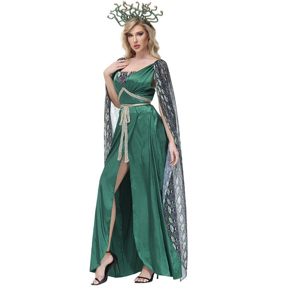 Dark green snake print slit dress mythical siren Medusa dress Halloween Costumes for adult - Pajamasbuy